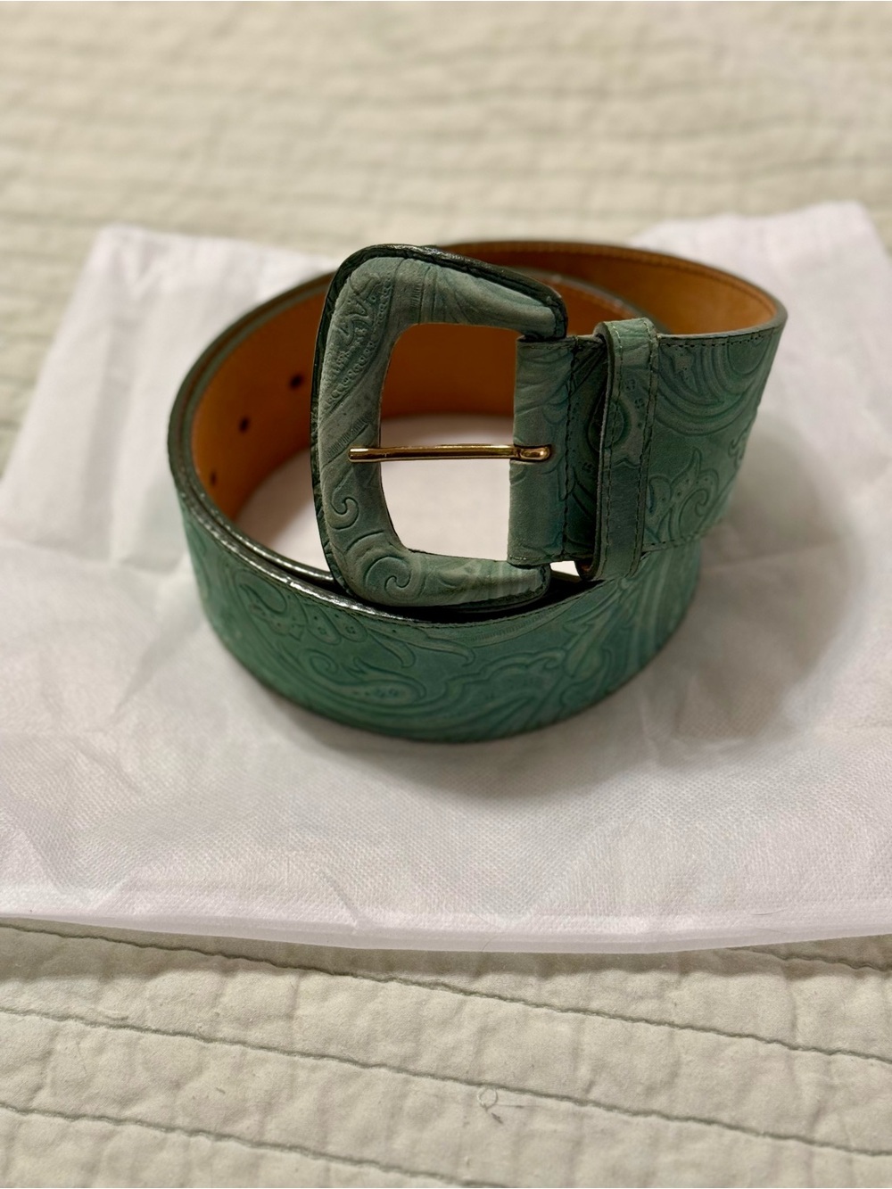 Women’s Etro Embossed Genuine Leather Turquoise Belt